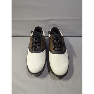 FootJoy GreenJoys Mens 11.5‎ M Golf Shoes White Brown Black Spiked Cleats 45516